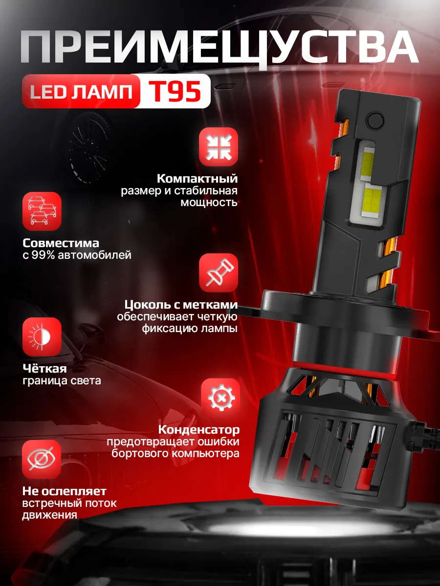 Светодиодная лампа T95 H4/H19