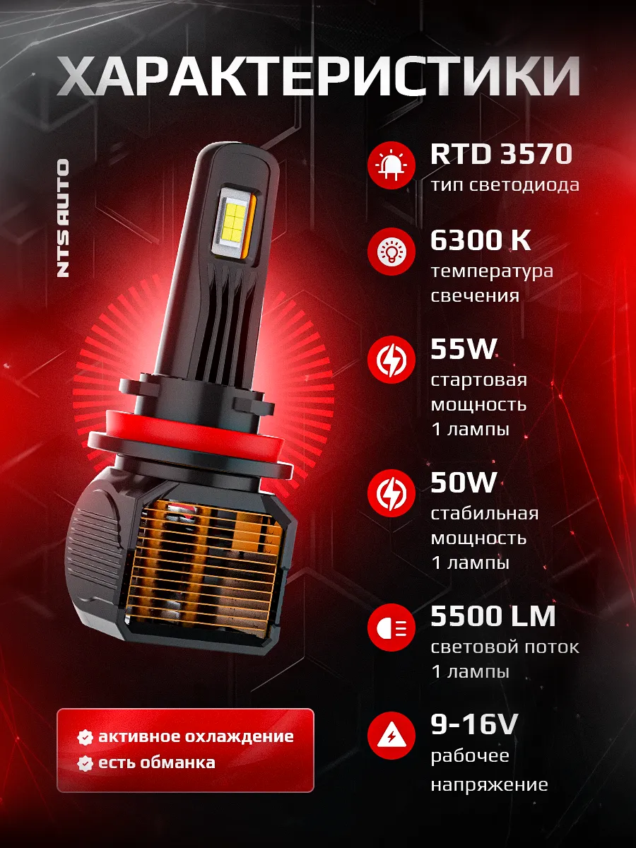 Светодиодные лампы A95 6300K H8/H9/H11/H16 CANBUS